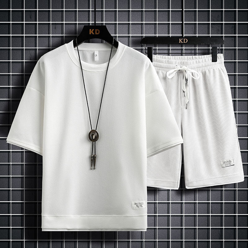 Men's Fashion Simple Short Sleeve T-Shirt Two Piece Set