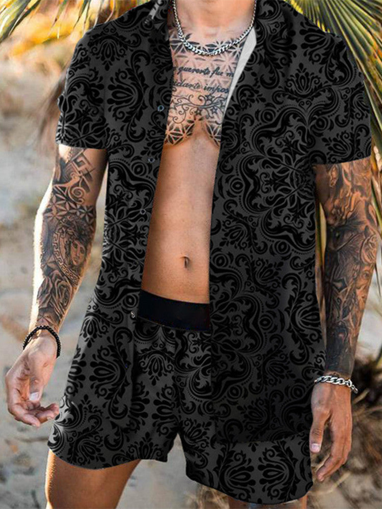 Men Shirt Print Short Sleeve Suit