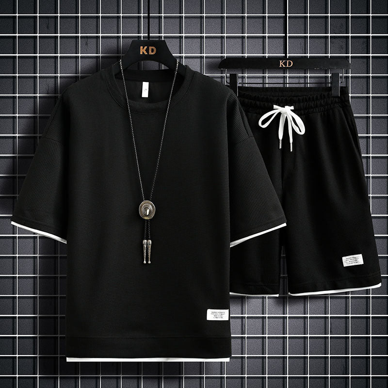 Men's Fashion Simple Short Sleeve T-Shirt Two Piece Set