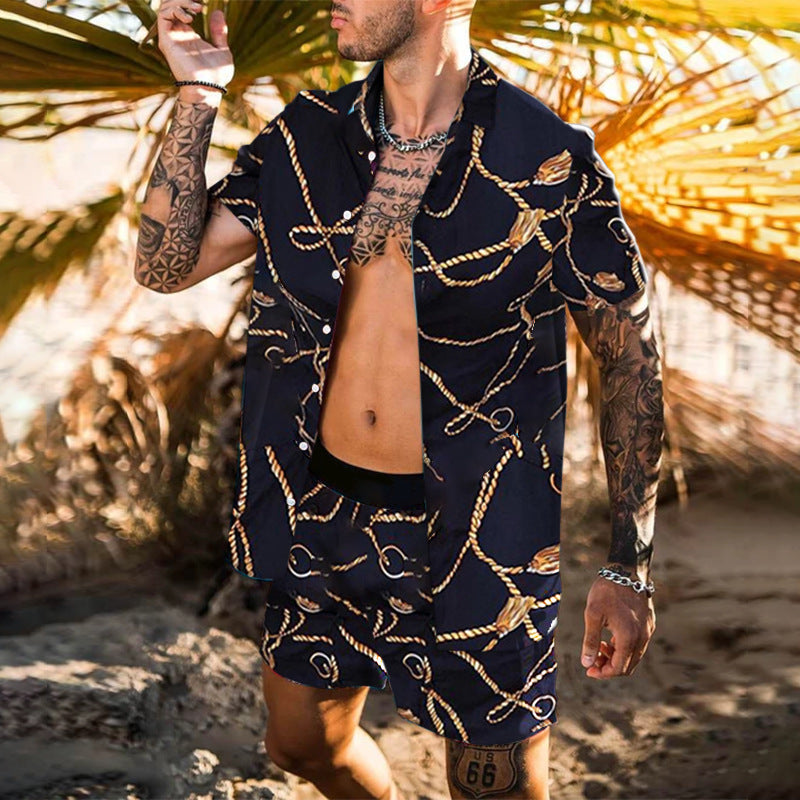 Men Shirt Print Short Sleeve Suit