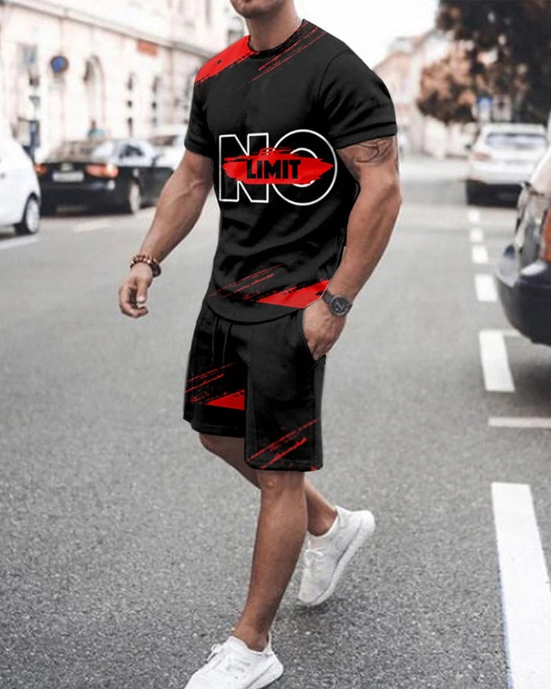 Fashion Simple Men's Short-sleeved Shorts Two-piece Suit