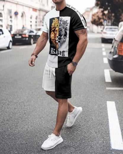 Fashion Simple Men's Short-sleeved Shorts Two-piece Suit